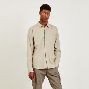 paige ferrell linen blend button down shirt roll tab sleeves